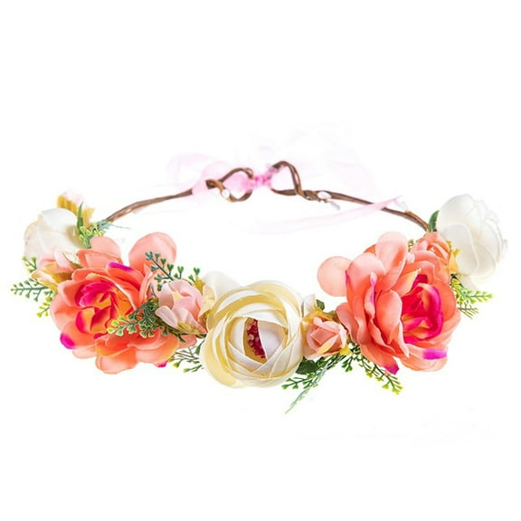 WCJM Women Flower Hair Garland Crown Headband Floral Wreath Hairband Cloth Lady Headscarf Headscarf with Coins Wide Knit Headband