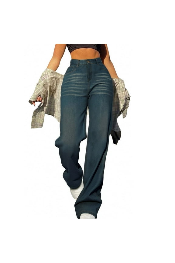 Women High Waisted Cargo Jean for Women Straight Wide Y2K Fashion Jeans for Women High Waisted Pants Wide Leg Denim Jeans Women Crossover Wide Leg Jeans Stretch Baggy Jeans High Waist(L)