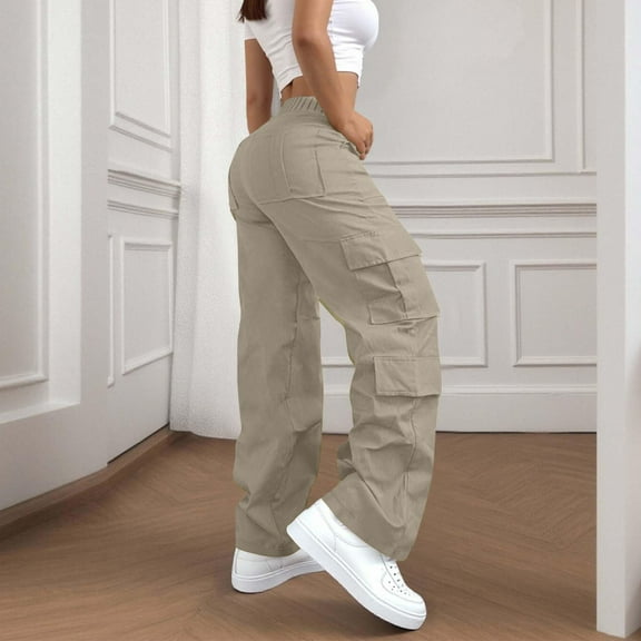 YLHFASHION Women High Waisted Wide Leg Cargo Pants Baggy Stretchy Casual Trousers Streetwear Fashion Trendy Travel Outfitscargo Pants For Women Baggy Cool Silk Cotton Women Casual Pants (L)