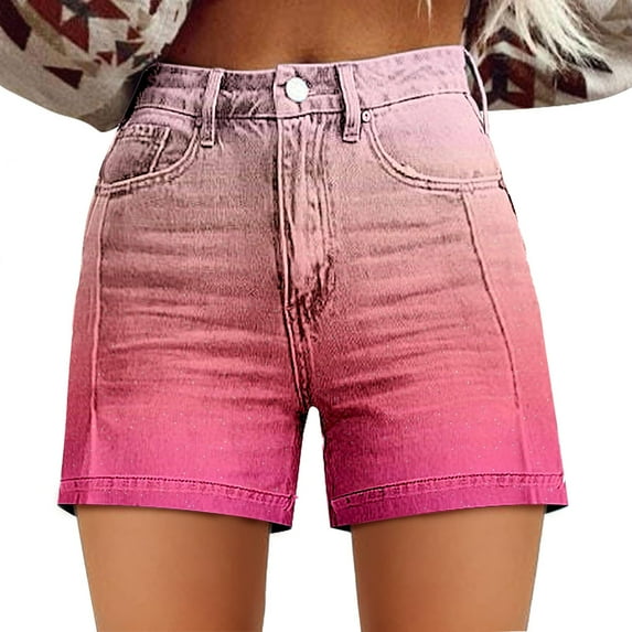 YLHFASHION Womens Casual High Waist Denim Shorts Relaxed Fit ArtRetro Printed Floral Shorts With Pockets A Pink