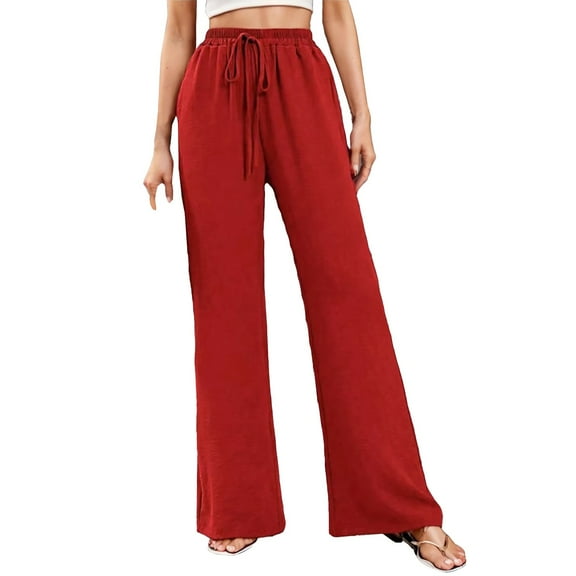 YLHFASHION Womens Casual High Waist Pants Drawstring Loose Fit Summer Work Pants Trousers With Side Pockets