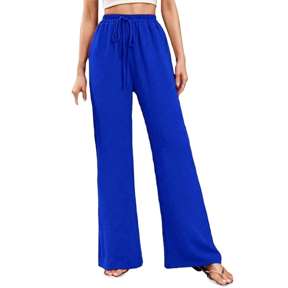 acuever Women's Drawstring Comfort Pants High Waist Loose Fit Summer Trousers with Side Pockets Casual Work Bottoms for Women