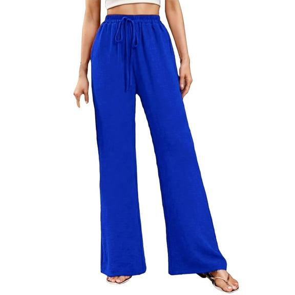 YLHFASHION Womens Casual High Waist Pants Drawstring Loose Fit Summer Work Pants Trousers With Side Pockets