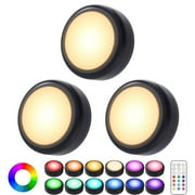 YLHHOME RGBW LED Puck Lights 16 Colors Battery Operated Wireless Under Cabinet Furniture Home Lighting
