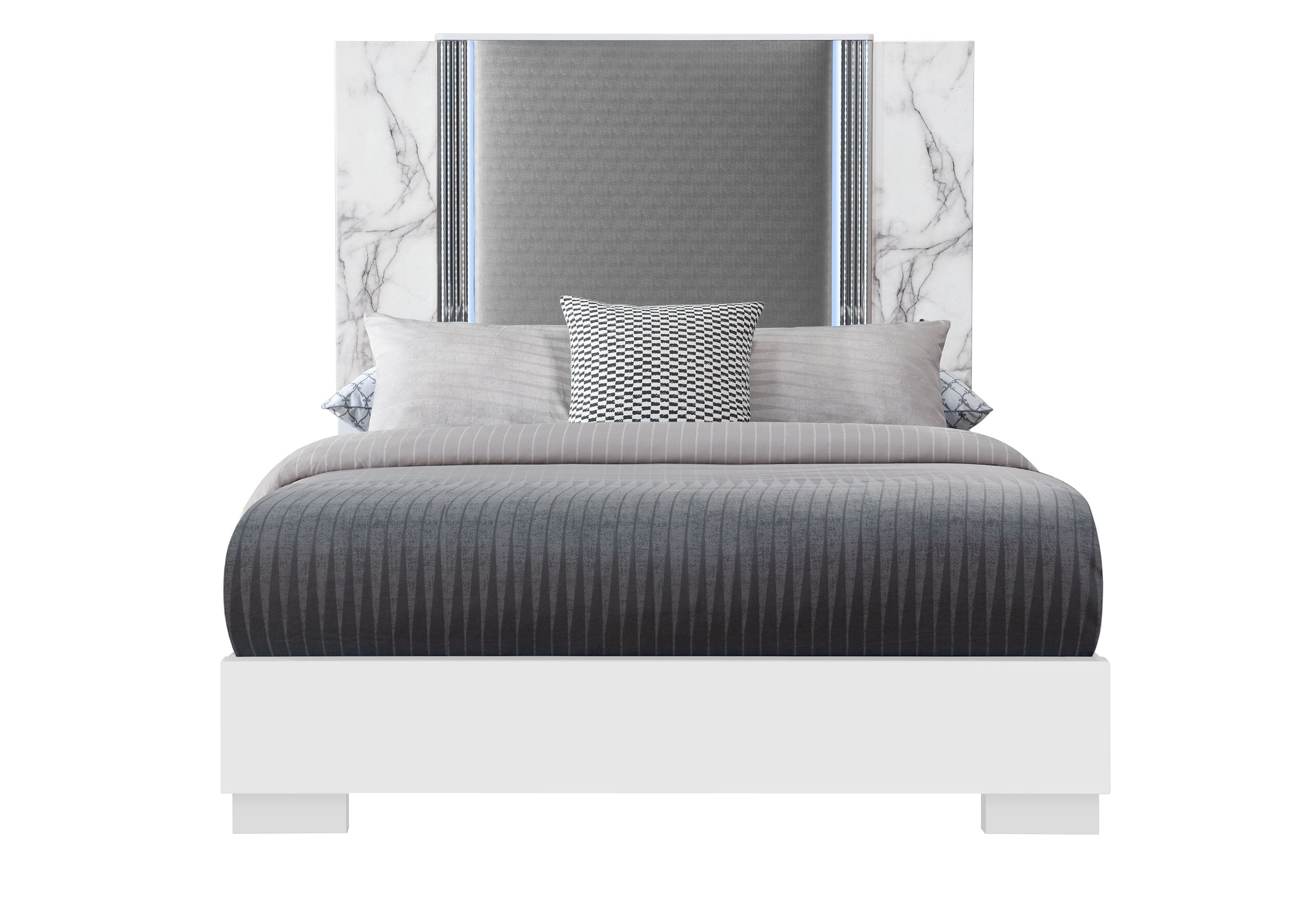 YLIME WHITE MARBLE QUEEN BED GROUP FULLY SLATTED WITH VANITY SET