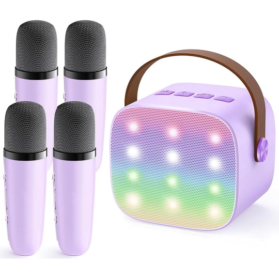 YLL Mini Karaoke Machine with 4 Wireless Microphones, Gifts for Kids