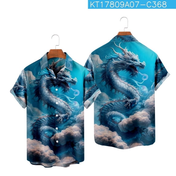 YLLMHH Dragon Printed Shirts Men Beach Party Blouse Men's Clothing Street Harajuku Oversized Shirts