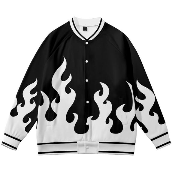 YLLMHH Flame Print Harajuku Baseball Sweatshirt Casual Baseball Jacket Men/Women streetwear XXS-4XL