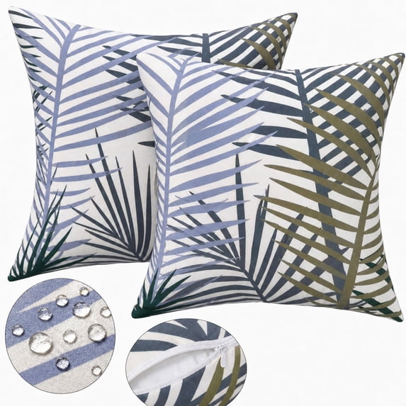 YLLN 18x18 in Outdoor Throw Pillows Set of 2, Waterproof & Fade-Resistant, Decorative Cushion With hidden zipper, for Patio Furniture (Bamboo Leaf)