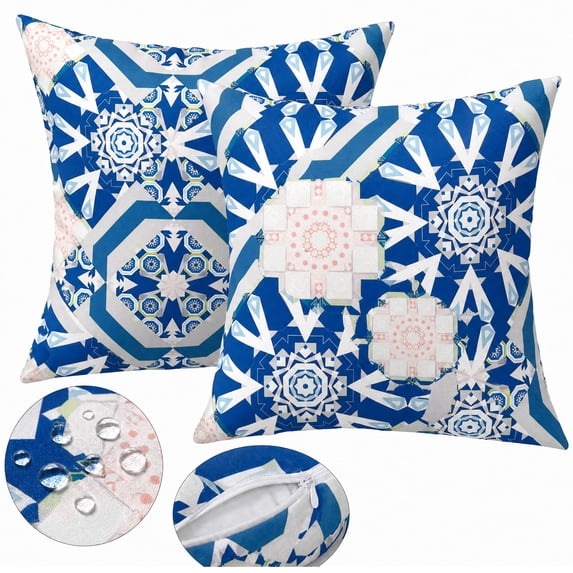 YLLN 18x18 in Outdoor Throw Pillows Set of 2, Waterproof & Fade-Resistant, Decorative Cushion With hidden zipper, for Patio Furniture (Blue)