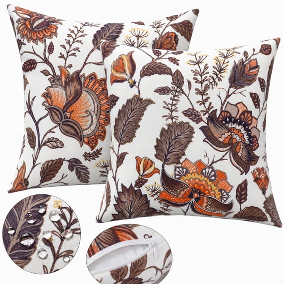 YLLN 18x18 in Outdoor Throw Pillows Set of 2, Waterproof & Fade-Resistant, Decorative Cushion With hidden zipper, for Patio Furniture (Red Flower)