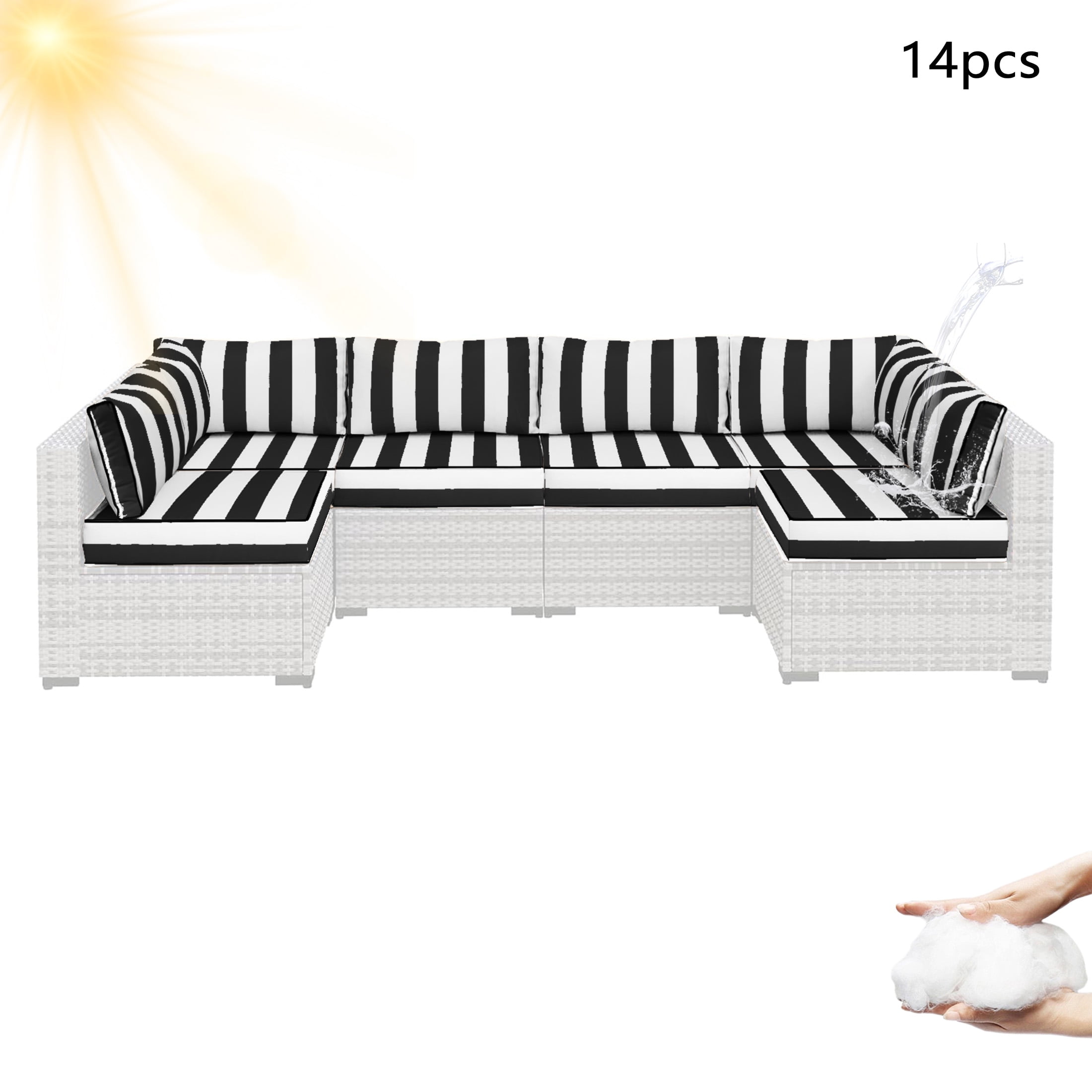 YLLN 14-Piece Sofa Cushion Set, 4in Thick Replacement Cushions For Outdoor Furniture, Water-Resistant Patio Outdoor Sectional Cushions, For 6-Seat Sectional Patio Conversation