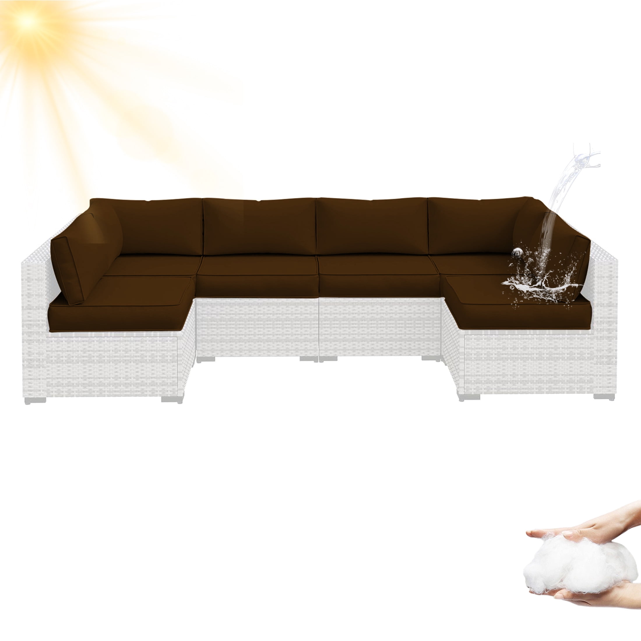 YLLN 14-Piece Sofa Cushion Set, 4in Thick Replacement Cushions For Outdoor Furniture, Water-Resistant Patio Outdoor Sectional Cushions, For 6-Seat Sectional Patio Conversation