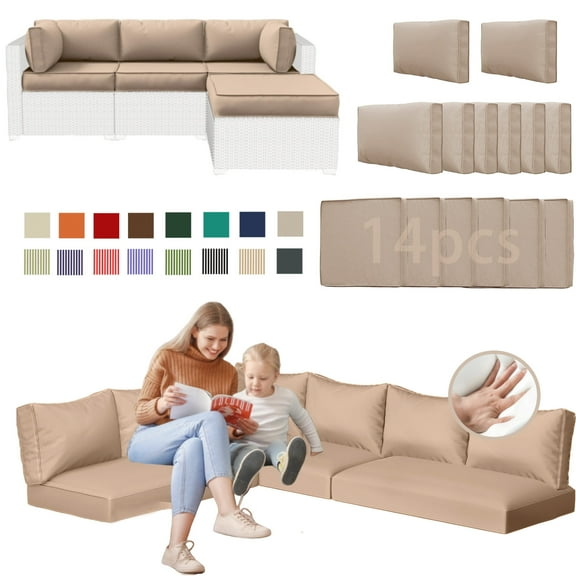 14 - Piece YLLN Outdoor Sectional Cushions - Replacement Cushions for 6 - Seat Patio Furniture(Khaki)