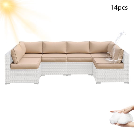 YLLN 14-Piece Sofa Cushion Set, 4in Thick Replacement Cushions For Outdoor Furniture, Water-Resistant Patio Outdoor Sectional Cushions, For 6-Seat Sectional Patio Conversation
