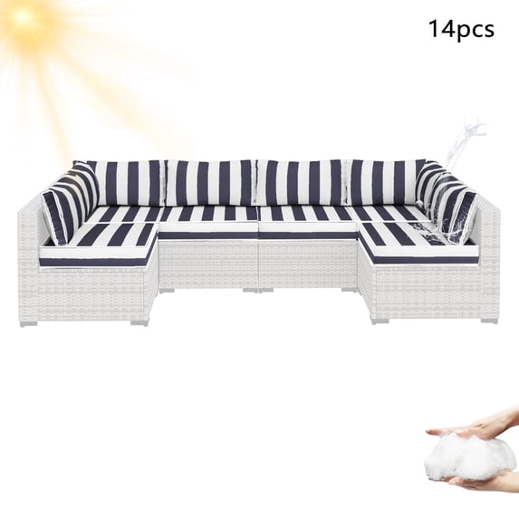 YLLN 14-Piece Sofa Cushion Set, 4in Thick Replacement Cushions For Outdoor Furniture, Water-Resistant Patio Outdoor Sectional Cushions, For 6-Seat Sectional Patio Conversation