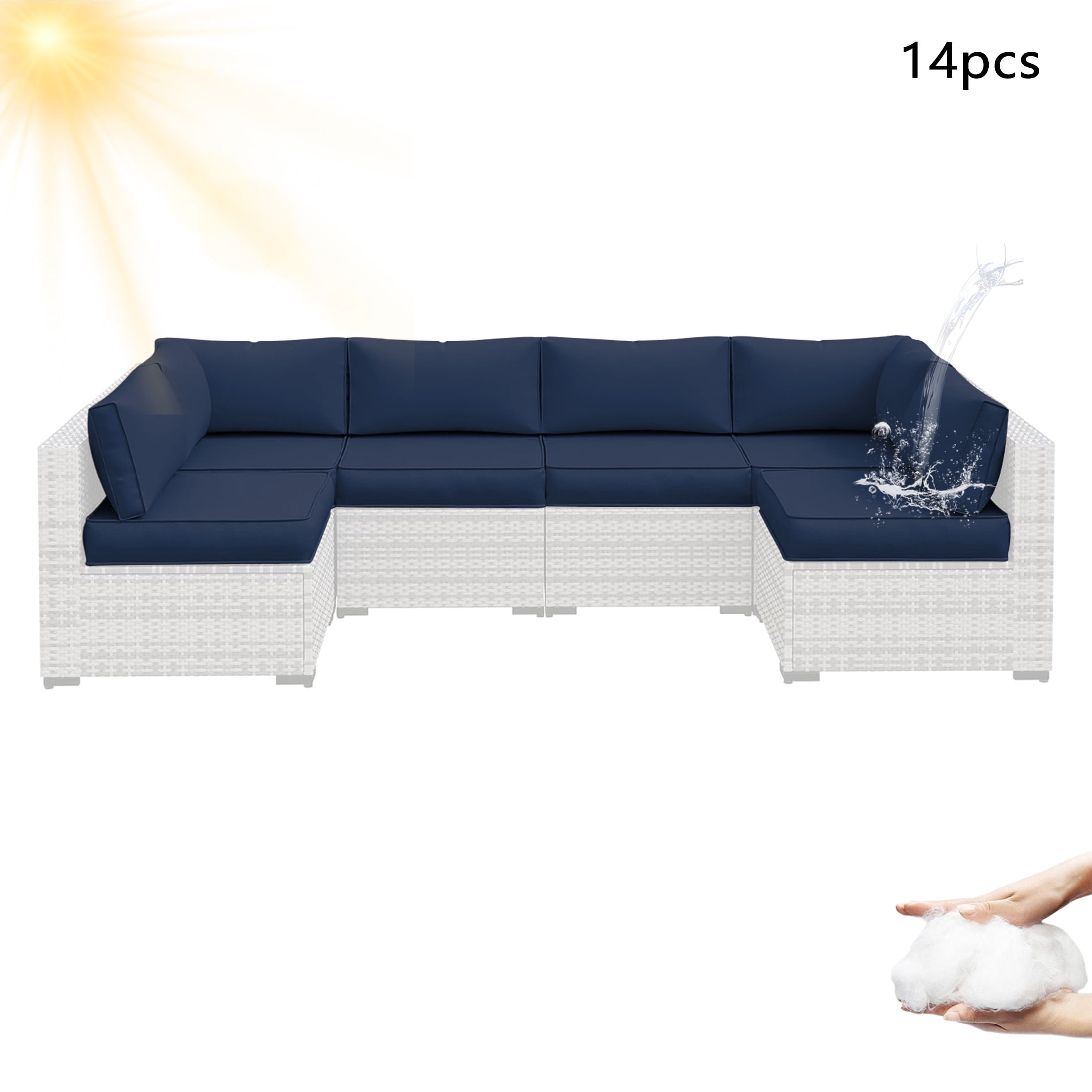 YLLN 14-Piece Sofa Cushion Set, 4in Thick Replacement Cushions For Outdoor Furniture, Water-Resistant Patio Outdoor Sectional Cushions, For 6-Seat Sectional Patio Conversation