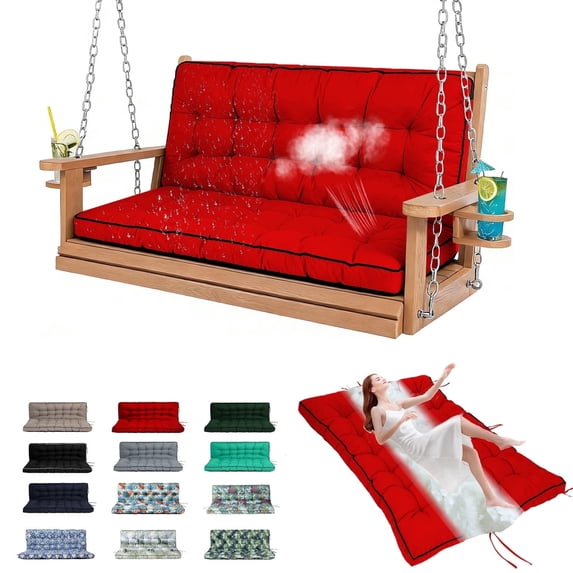 YLLN Porch Swing Cushions With Backrest, 4" Thicken Waterproof Outdoor Bench Cushion, Patio Swing Cushion Replacement, For Outdoor Indoor Garden Furniture, Only Cushion(40" x 55",Bright Red)