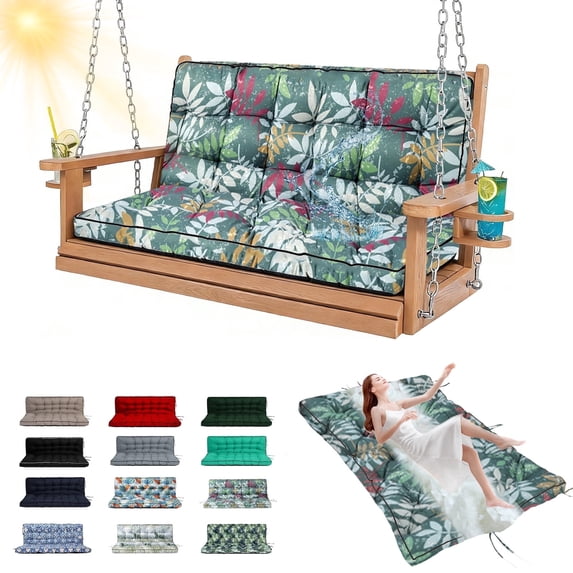YLLN Porch Swing Cushions With Backrest, 4" Thicken Waterproof Outdoor Bench Cushion, Patio Swing Cushion Replacement, For Outdoor Indoor Garden Furniture, Only Cushion(40" x 55",Green Flower)
