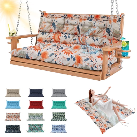 YLLN Porch Swing Cushions With Backrest, Thicken Waterproof Outdoor Bench Cushion, Patio Swing Cushion Replacement, 2-3 Seat, For Outdoor Indoor Garden Furniture(40" x 60",spring in the air)