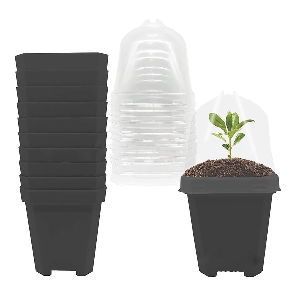 YLLSF 10 pcs Plant Nursery Pots With Humidity Dome Small Plastic Square