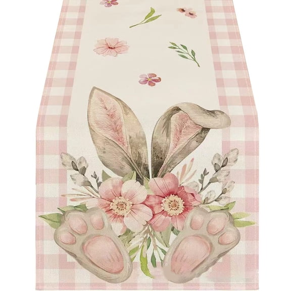 YLLSF 2024 Spring Easter Table Runner Linen Bunny Dining Table Cloth Placemat 69