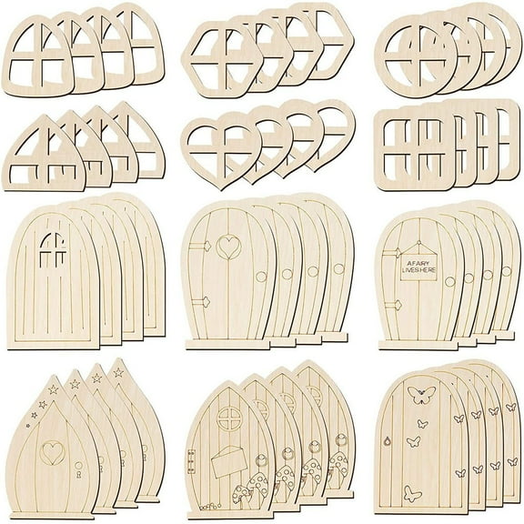 YLLSF 48PCS Wooden Fairy Garden Door Fairy Door DIY Craft Kit Mini Blank Door, subtle styles