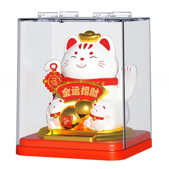 YLLSF 8*8*9.9CM Solar Powered Automatic Hand-Waving Fortune Cat Front Desk Ornament D