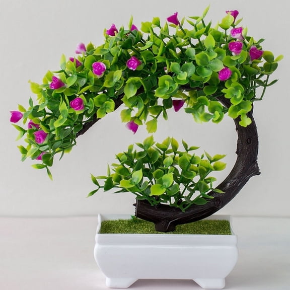 YLLSF Artificial Bonsai Small Tree Pot Plants Fake Flowers Potted Ornaments Home Decor Fuchsia