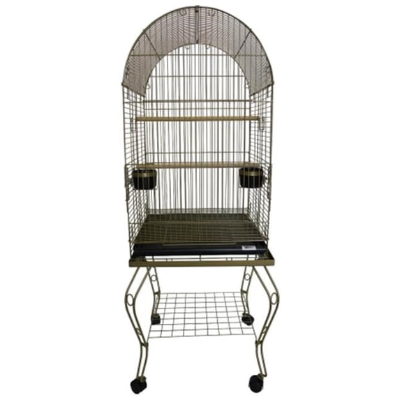 YLM Group 600AGOLD 20 in. Dome Top Parrot Cage With Stand, Gold