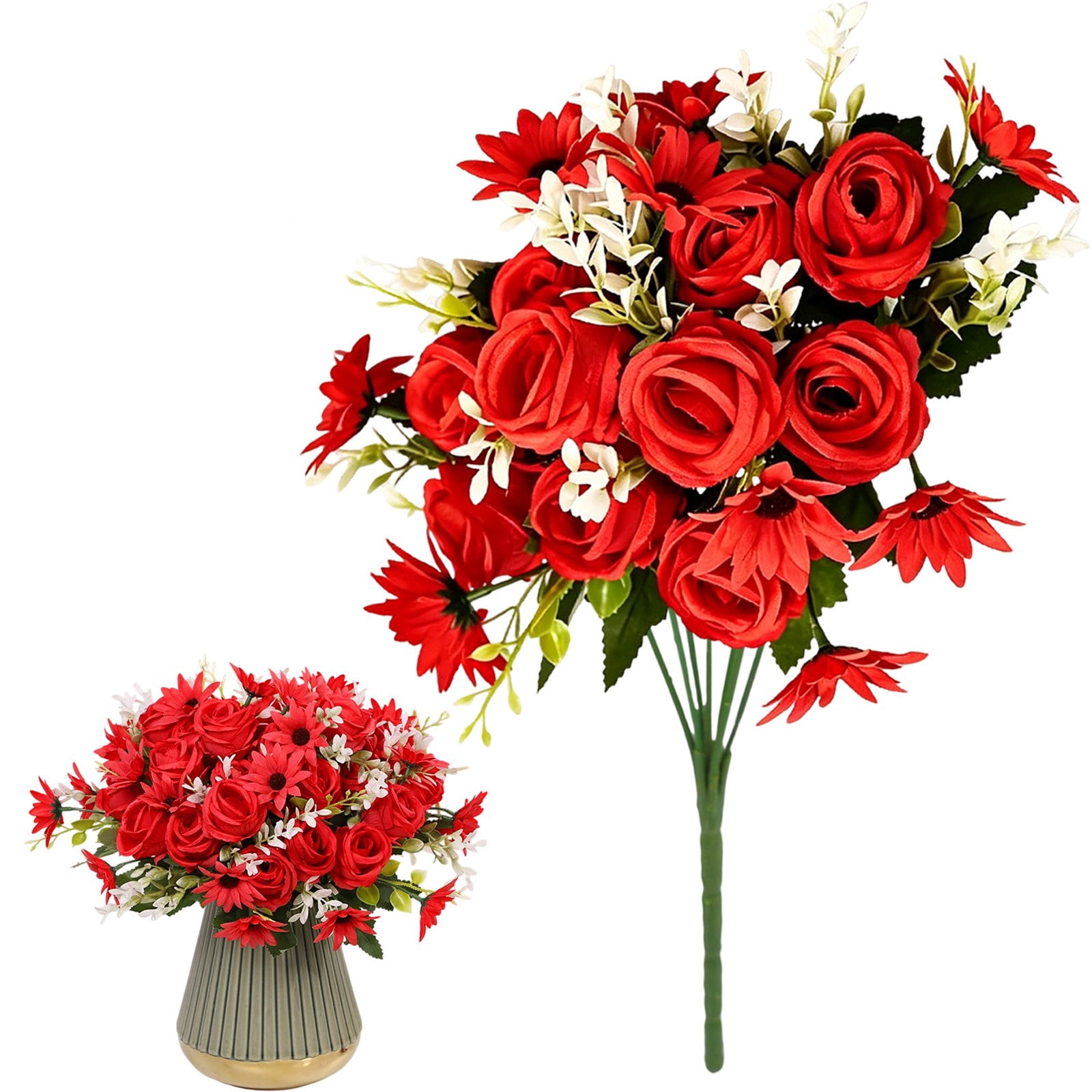 Realastic Roses YLOHUIL Faux Roses, Realistic Flowers and Artificial Roses with Stems ...