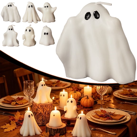 YLOHUIL Ghost Shaped Scented Candles, White Halloween Candle Set with 3D Ghost Design, Spooky Goth Room Decor for Dining Table and Bedroom