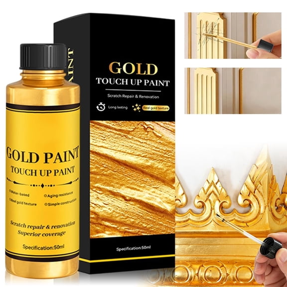 YLOHUIL Gold Paint, Metallic Acrylic Paint, Gold Acrylic Paint, Water Based Fast Drying Non Fading for Canvas Wood Metal Crafts, Gold