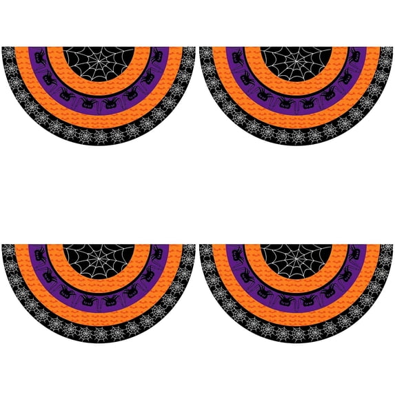 YLOHUIL Halloween Fan Bunting Flag, Half Round Spider Web Outdoor Decoration, Spooky Yard Sign for Porch Garden and Patio Display
