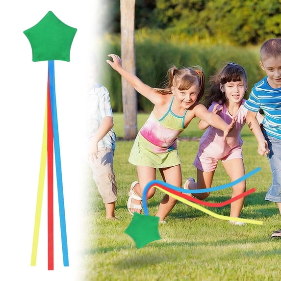 YLOHUIL Sensory Bean Bags, Star Shaped Throw Toys with Ribbons, Outdoor Toss Games for Family Gathering, Soft Footbag Alternative, Green