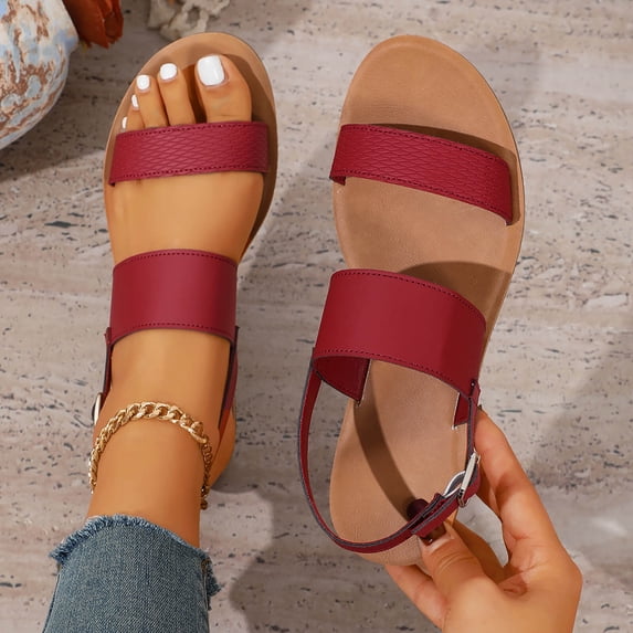 YLOMAY Comfortable Sandals for Women Ankle Strap Dressy Casual Flat Sandals Open Toe Elastic Strappy Walking Shoes for Summer Beach Party Red 6