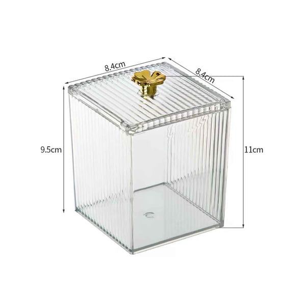 YLOMAY Gift for Mom and Wife Transparent Qtip Holder with Lid Elegant Acrylic Cotton Swab Organizer for Bathroom Vanity Office Desk Golden Handle