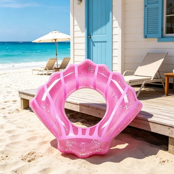 YLOMAY Glitter Scallop Pool Float Inflatable Seashell Swim Ring for Any Age Group Beach Pool Party Water Fun Summer Floating Tube Surprise Gift 27.6x31.5 in 1 Pack