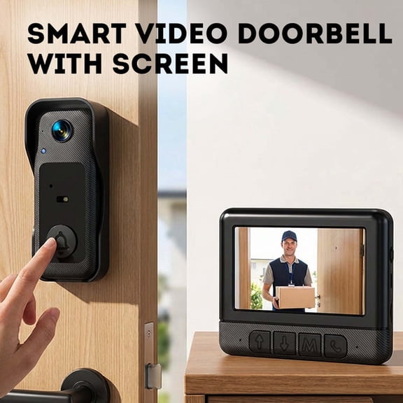 YLOMAY Home Decoration Wireless Video Doorbell with 4.3 Inch Display Screen Smart Visual Doorbell Two Way Audio Night Vision Indoor Monitor Home Security System Gift for Dad