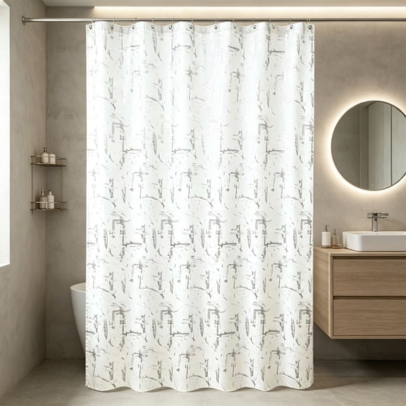 YLOMAY Shower Curtains Curtain Bathroom Stone Pattern Silver Foil Shower Curtain with Metal Grommets Thickened Waterproof Bathroom Partition for Shower Area Bathtub and Home Decor White