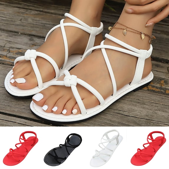 YLOMAY Women’s Sandals Strappy Flat Sandals Open Toe Tie up Casual Shoes Beach Travel 2026 Comfortable Dressy Sandals Black 5.5