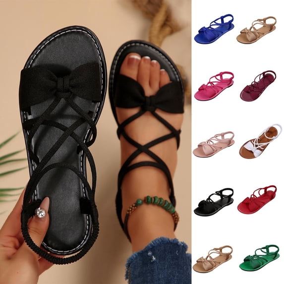 YLOMAY Womens Sandals Comfortable Women's Flat Sandals Strappy Beach Sandals for Women Dressy Casual Bohemian Summer Shoes, Comfy Relax Shoes Black 5.5