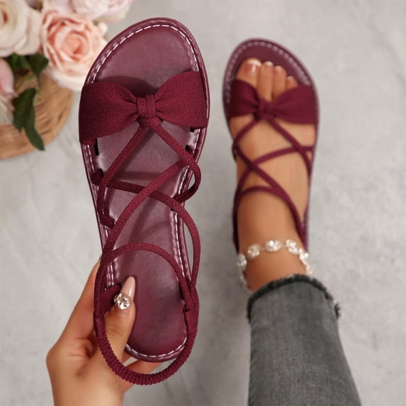 YLOMAY Womens Sandals Comfortable Women's Flat Sandals Strappy Beach Sandals for Women Dressy Casual Bohemian Summer Shoes, Comfy Relax Shoes Wine 5.5