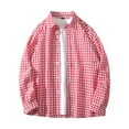 thumbnail image 1 of YLSDY Fashion Men's Long Sleeve Button Up Plaid Flannel Shirt Loose Fit Checkered Dress Work Office Tops Blouse Red L, 1 of 4
