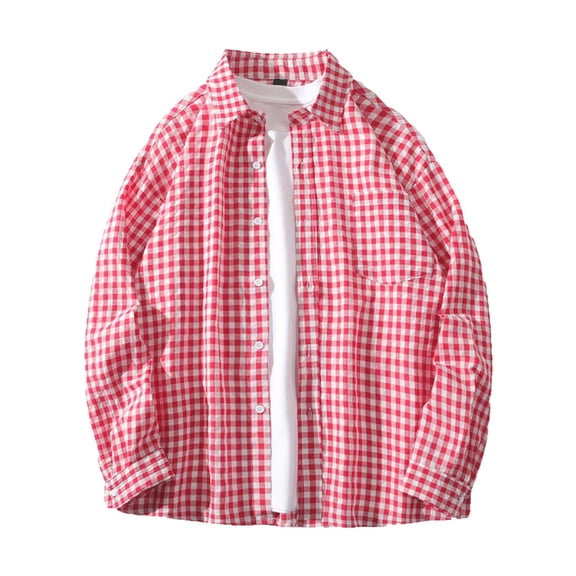 YLSDL 2024 Men's Long Sleeve Button Up Plaid Flannel Shirt Loose Fit Checkered Dress Work Office Tops Blouse Red XXL
