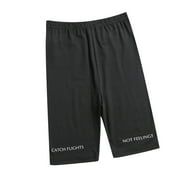 YLSDL Deals Ladies Casual Yoga Shorts Soft Bermuda Shorts for Women Letter Print Elastic High Waisted Athletic Long Running Shorts with Pockets Black 4