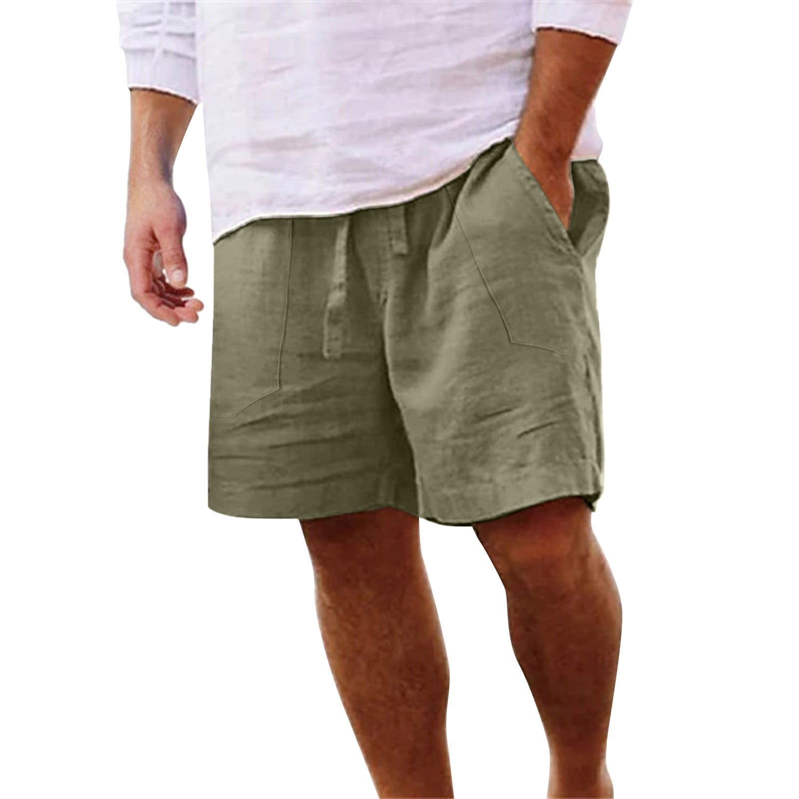 YLSDL Deals Men's Cotton Linen Shorts Casual Elastic Waist Drawstring ...
