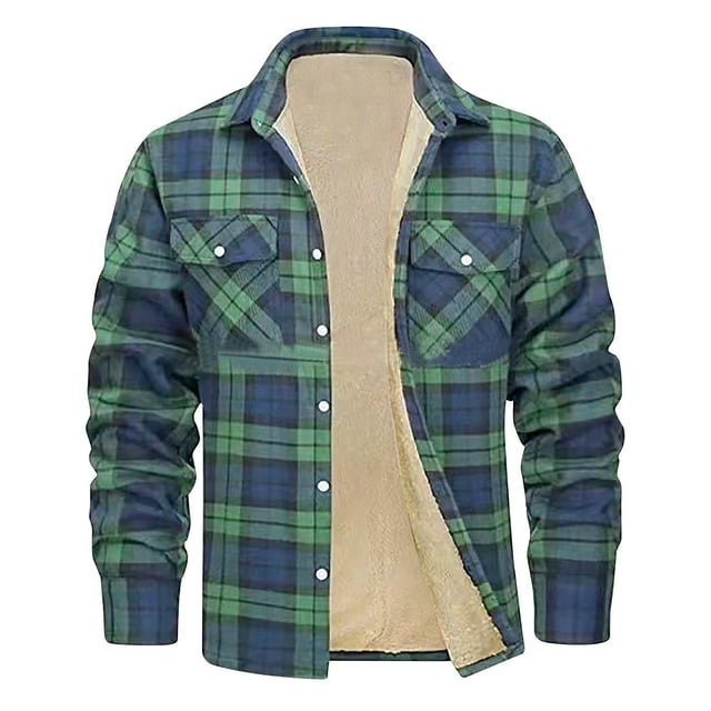 YLSDL Flash Sale Men's Winter Warm Thicken Flannel Shirt Jacket Sherpa