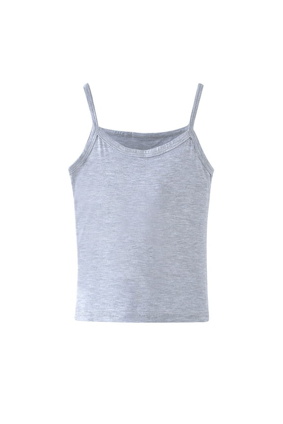 Girls Summer Basic Cotton Tank Top Spaghetti Strap Camisole Undershirt Basic Tank Tops Undershirts Kids Strap Vest Gray 9 Years