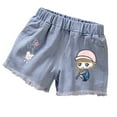 thumbnail image 1 of YLSDL Girls' Summer Denim Shorts Cartoon Embroidered Raw Hem Adjustable Waistband Denim Jean Shorts Blue 11 Years, 1 of 3